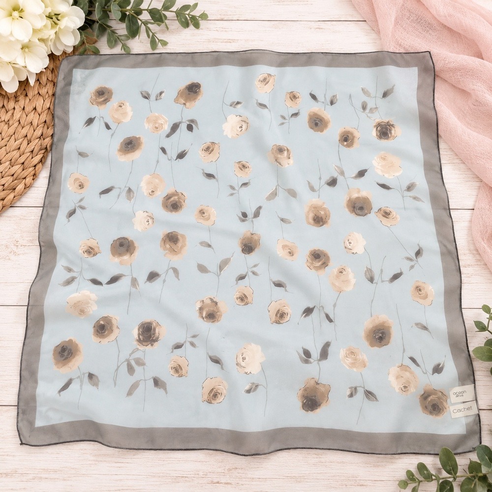 Casual Corner Silk Scarf Women Gray Blue Floral Sheer Made in Italy Vintage